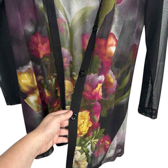 Romantic Sheer Floral Cardigan Jacket Mesh Statement Dark Feminine Size L - Picture 5 of 7